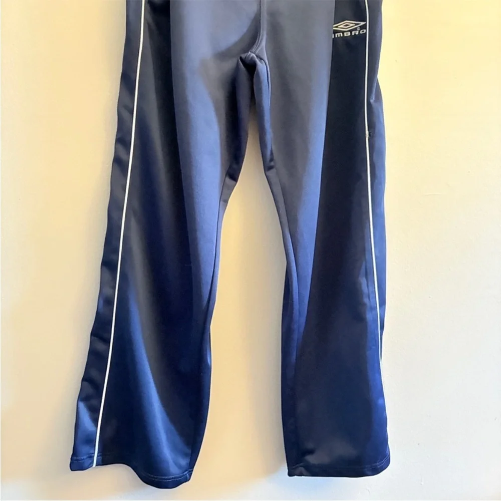 Vintage 90s Umbro Navy Athletic Pants w White Piping & Zip Bottom – Large Fair - Picture 6 of 16